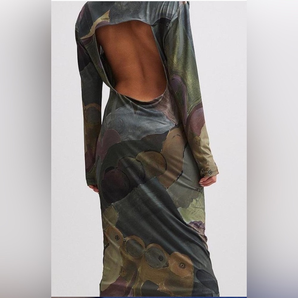NA-KD Art Collection open back long sleeve draped dress - Picture 11 of 11